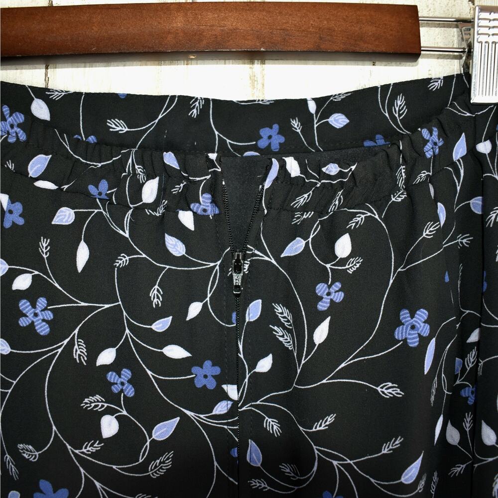 Vintage Floral Maxi Skirt Medium Black Blue Flowy 90s Dark Grunge Whimsigoth M - Picture 6 of 8